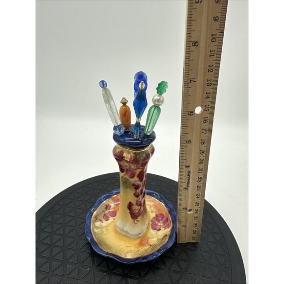 Vintage Leaf Ceramic Hand Painted Hat Pin Holder with 5 Hat Pins main image 5